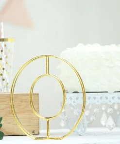 HIER_3720 8" Tall | Gold Wedding Table Numbers | Freestanding 3D Decorative Metal Wire Numbers | 0 Chargers & Centerpieces