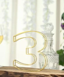 HIER_3720 8" Tall | Gold Wedding Table Numbers | Freestanding 3D Decorative Metal Wire Numbers | 3 Chargers & Centerpieces 18 HIER_3720 8