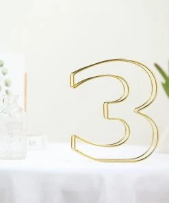 HIER_3720 8" Tall | Gold Wedding Table Numbers | Freestanding 3D Decorative Metal Wire Numbers | 3 Chargers & Centerpieces 20 HIER_3720 8