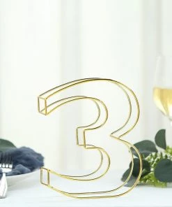HIER_3720 8" Tall | Gold Wedding Table Numbers | Freestanding 3D Decorative Metal Wire Numbers | 3 Chargers & Centerpieces 17 HIER_3720 8