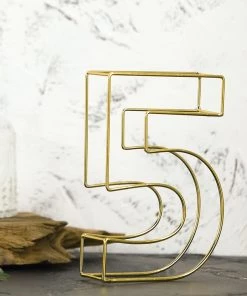 HIER_3720 8" Tall | Gold Wedding Table Numbers | Freestanding 3D Decorative Metal Wire Numbers | 5