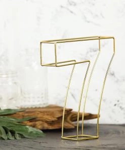 HIER_3720 8" Tall | Gold Wedding Table Numbers | Freestanding 3D Decorative Metal Wire Numbers | 7
