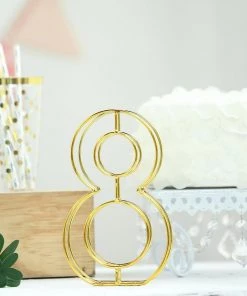 HIER_3720 8" Tall | Gold Wedding Table Numbers | Freestanding 3D Decorative Metal Wire Numbers | 8