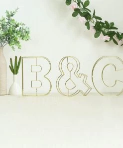 HIER_3720 8" Tall | Gold Wedding Centerpiece | Freestanding 3D Decorative Wire Letter | B Chargers & Centerpieces