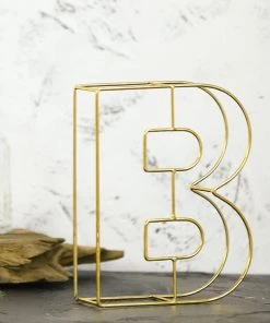 HIER_3720 8" Tall | Gold Wedding Centerpiece | Freestanding 3D Decorative Wire Letter | B Chargers & Centerpieces