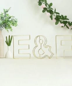 HIER_3720 8" Tall | Gold Wedding Centerpiece | Freestanding 3D Decorative Wire Letter | E