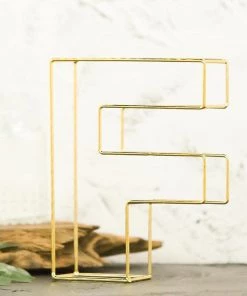 HIER_3720 8" Tall | Gold Wedding Centerpiece | Freestanding 3D Decorative Wire Letter | F Chargers & Centerpieces