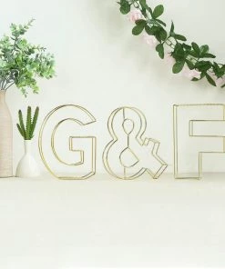 HIER_3720 Chargers & Centerpieces 8" Tall | Gold Wedding Centerpiece | Freestanding 3D Decorative Wire Letter | G