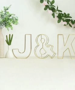 HIER_3720 Chargers & Centerpieces 8" Tall | Gold Wedding Centerpiece | Freestanding 3D Decorative Wire Letter | J