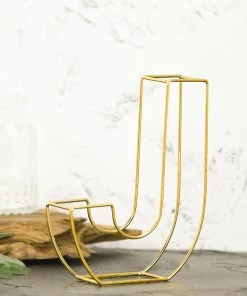HIER_3720 Chargers & Centerpieces 8" Tall | Gold Wedding Centerpiece | Freestanding 3D Decorative Wire Letter | J