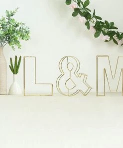 HIER_3720 Chargers & Centerpieces 8" Tall | Gold Wedding Centerpiece | Freestanding 3D Decorative Wire Letter | L