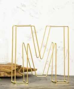 HIER_3720 Chargers & Centerpieces 8" Tall | Gold Wedding Centerpiece | Freestanding 3D Decorative Wire Letter | M