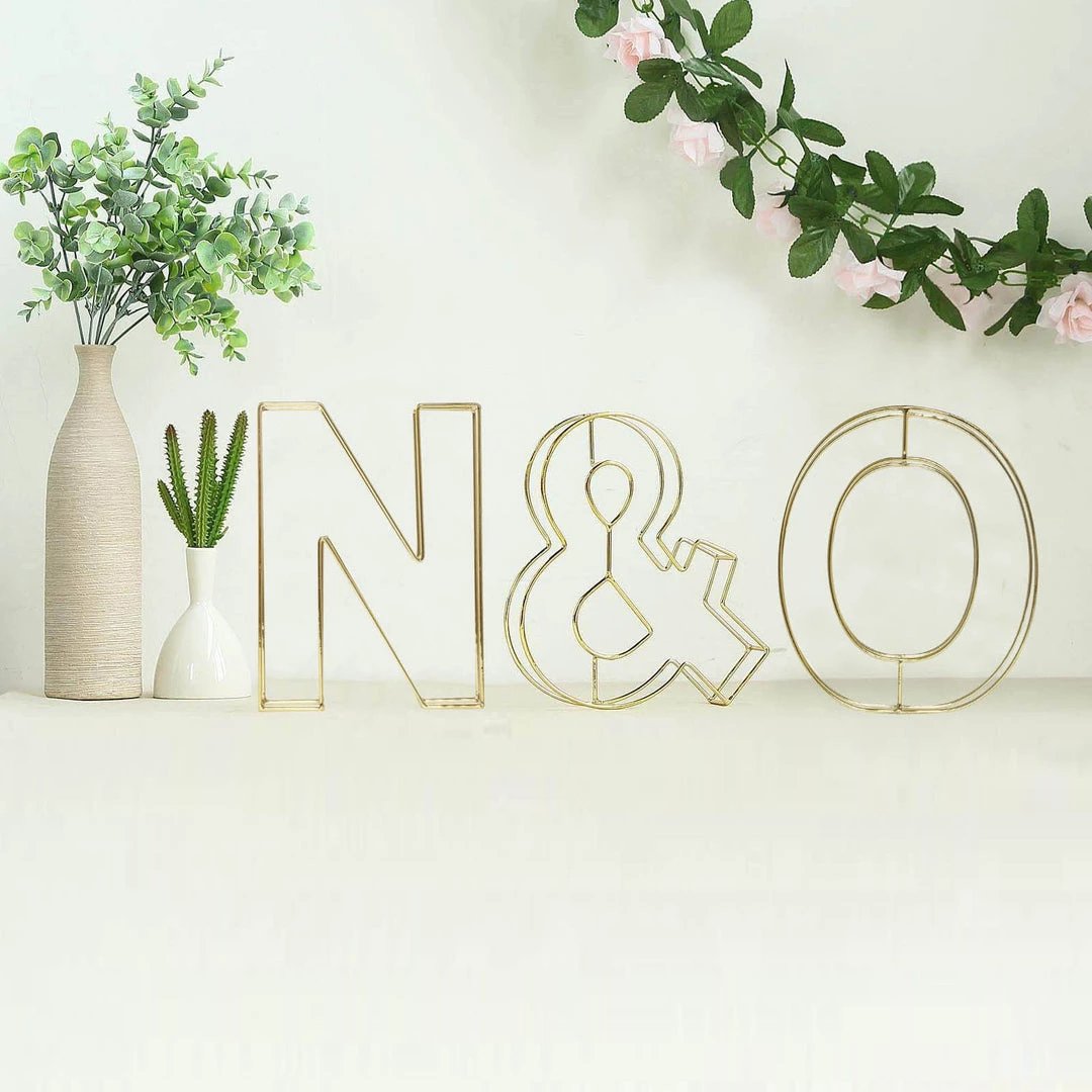 HIER_3720 8" Tall | Gold Wedding Centerpiece | Freestanding 3D Decorative Wire Letter | N Chargers & Centerpieces 2 HIER_3720 8" Tall | Gold Wedding Centerpiece | Freestanding 3D Decorative Wire Letter | N Chargers & Centerpieces