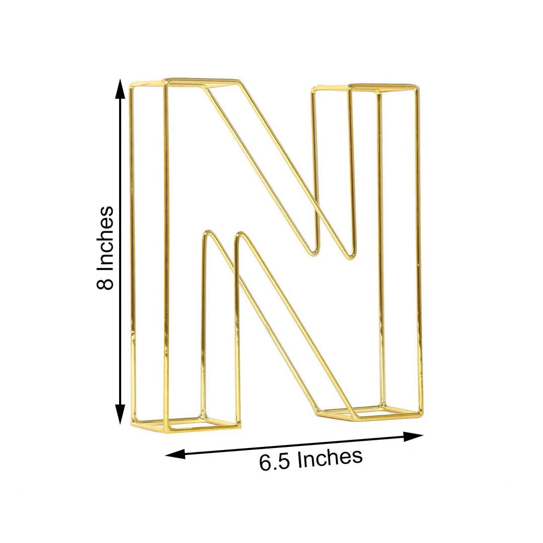 HIER_3720 8" Tall | Gold Wedding Centerpiece | Freestanding 3D Decorative Wire Letter | N Chargers & Centerpieces 3 HIER_3720 8" Tall | Gold Wedding Centerpiece | Freestanding 3D Decorative Wire Letter | N Chargers & Centerpieces