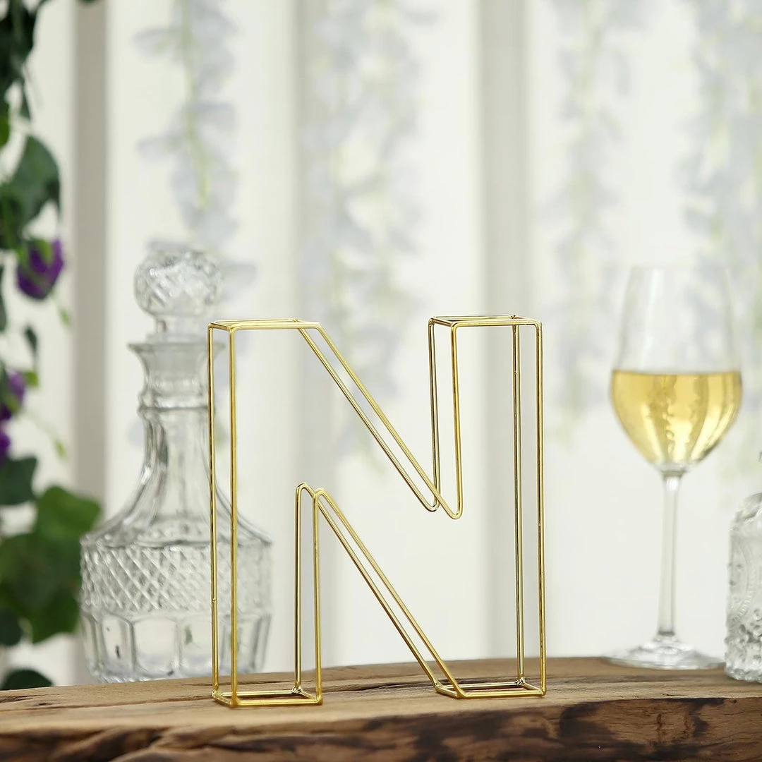 HIER_3720 8" Tall | Gold Wedding Centerpiece | Freestanding 3D Decorative Wire Letter | N Chargers & Centerpieces 8 HIER_3720 8" Tall | Gold Wedding Centerpiece | Freestanding 3D Decorative Wire Letter | N Chargers & Centerpieces