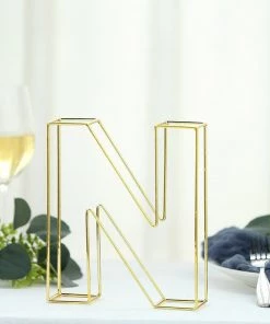 HIER_3720 8" Tall | Gold Wedding Centerpiece | Freestanding 3D Decorative Wire Letter | N Chargers & Centerpieces 20 HIER_3720 8