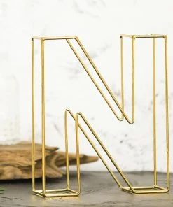 HIER_3720 8" Tall | Gold Wedding Centerpiece | Freestanding 3D Decorative Wire Letter | N Chargers & Centerpieces
