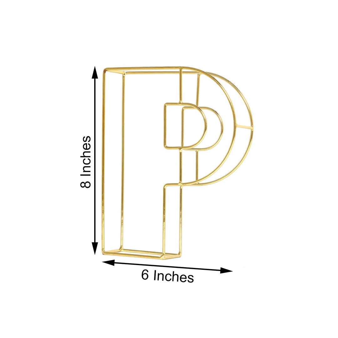HIER_3720 8" Tall | Gold Wedding Centerpiece | Freestanding 3D Decorative Wire Letter | P Chargers & Centerpieces 3 HIER_3720 8" Tall | Gold Wedding Centerpiece | Freestanding 3D Decorative Wire Letter | P Chargers & Centerpieces