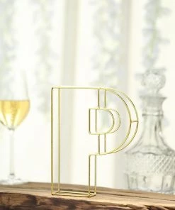 HIER_3720 8" Tall | Gold Wedding Centerpiece | Freestanding 3D Decorative Wire Letter | P Chargers & Centerpieces 21 HIER_3720 8