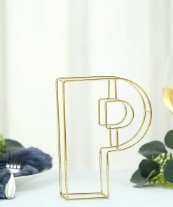HIER_3720 8" Tall | Gold Wedding Centerpiece | Freestanding 3D Decorative Wire Letter | P Chargers & Centerpieces 20 HIER_3720 8