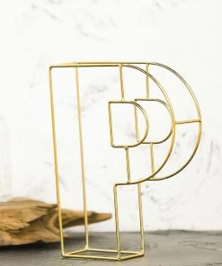 HIER_3720 8" Tall | Gold Wedding Centerpiece | Freestanding 3D Decorative Wire Letter | P Chargers & Centerpieces