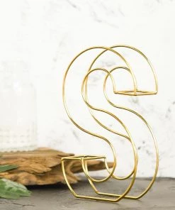 HIER_3720 8" Tall | Gold Wedding Centerpiece | Freestanding 3D Decorative Wire Letter | S Chargers & Centerpieces