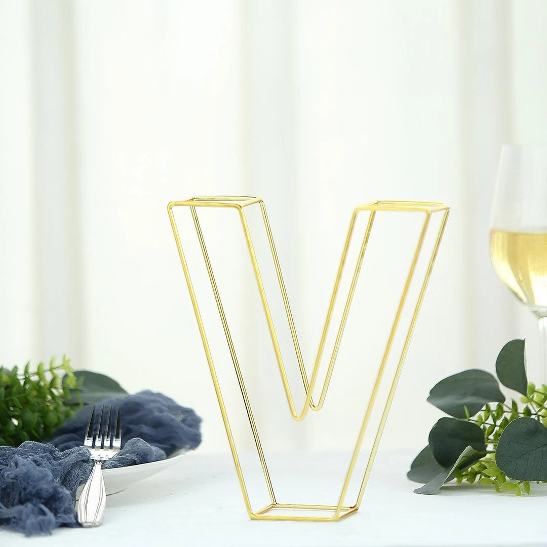 HIER_3720 8" Tall | Gold Wedding Centerpiece | Freestanding 3D Decorative Wire Letter | V Chargers & Centerpieces 7 HIER_3720 8" Tall | Gold Wedding Centerpiece | Freestanding 3D Decorative Wire Letter | V Chargers & Centerpieces