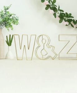 HIER_3720 8" Tall | Gold Wedding Centerpiece | Freestanding 3D Decorative Wire Letter | W