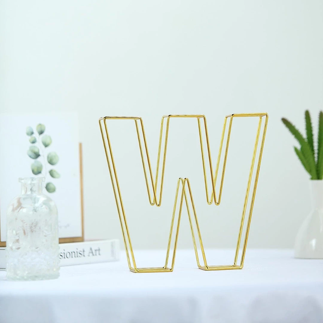 HIER_3720 8" Tall | Gold Wedding Centerpiece | Freestanding 3D Decorative Wire Letter | W 10 HIER_3720 8" Tall | Gold Wedding Centerpiece | Freestanding 3D Decorative Wire Letter | W