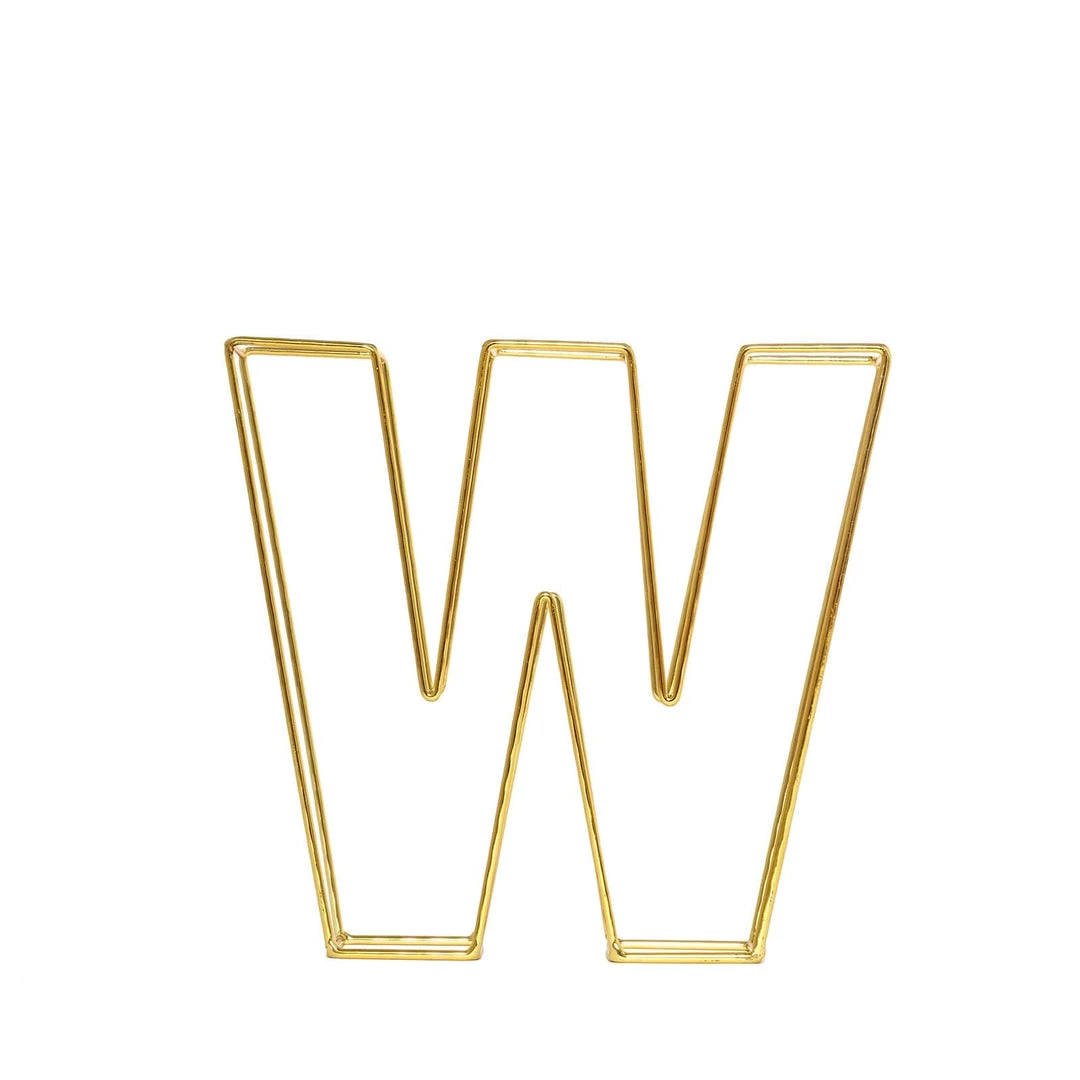 HIER_3720 8" Tall | Gold Wedding Centerpiece | Freestanding 3D Decorative Wire Letter | W 14 HIER_3720 8" Tall | Gold Wedding Centerpiece | Freestanding 3D Decorative Wire Letter | W