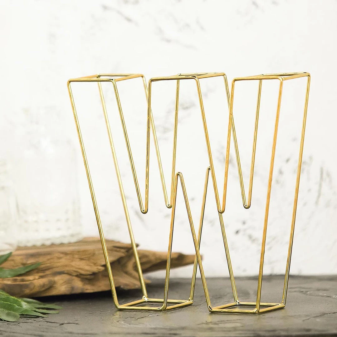 HIER_3720 8" Tall | Gold Wedding Centerpiece | Freestanding 3D Decorative Wire Letter | W 1 HIER_3720 8" Tall | Gold Wedding Centerpiece | Freestanding 3D Decorative Wire Letter | W