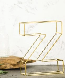 HIER_3720 8" Tall | Gold Wedding Centerpiece | Freestanding 3D Decorative Wire Letter | Z