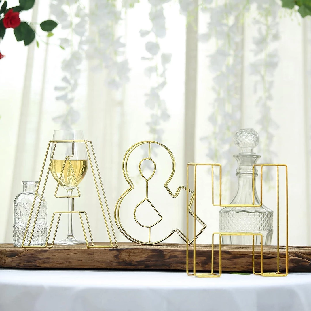 HIER_3720 8" Tall | Gold Wedding Centerpiece | Freestanding 3D Decorative Wire Letter | N Chargers & Centerpieces 12 HIER_3720 8" Tall | Gold Wedding Centerpiece | Freestanding 3D Decorative Wire Letter | N Chargers & Centerpieces