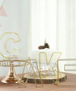 HIER_3720 8" Tall | Gold Wedding Centerpiece | Freestanding 3D Decorative Wire Letter | V Chargers & Centerpieces 27 HIER_3720 8