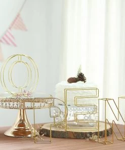 HIER_3720 8" Tall | Gold Wedding Centerpiece | Freestanding 3D Decorative Wire Letter | P Chargers & Centerpieces 19 HIER_3720 8