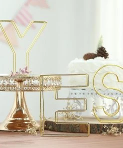 HIER_3720 Chargers & Centerpieces 8" Tall | Gold Wedding Centerpiece | Freestanding 3D Decorative Wire Letter | T 25 HIER_3720 Chargers & Centerpieces 8