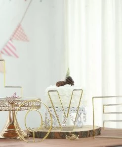 HIER_3720 8" Tall | Gold Wedding Centerpiece | Freestanding 3D Decorative Wire Letter | S Chargers & Centerpieces 23 HIER_3720 8