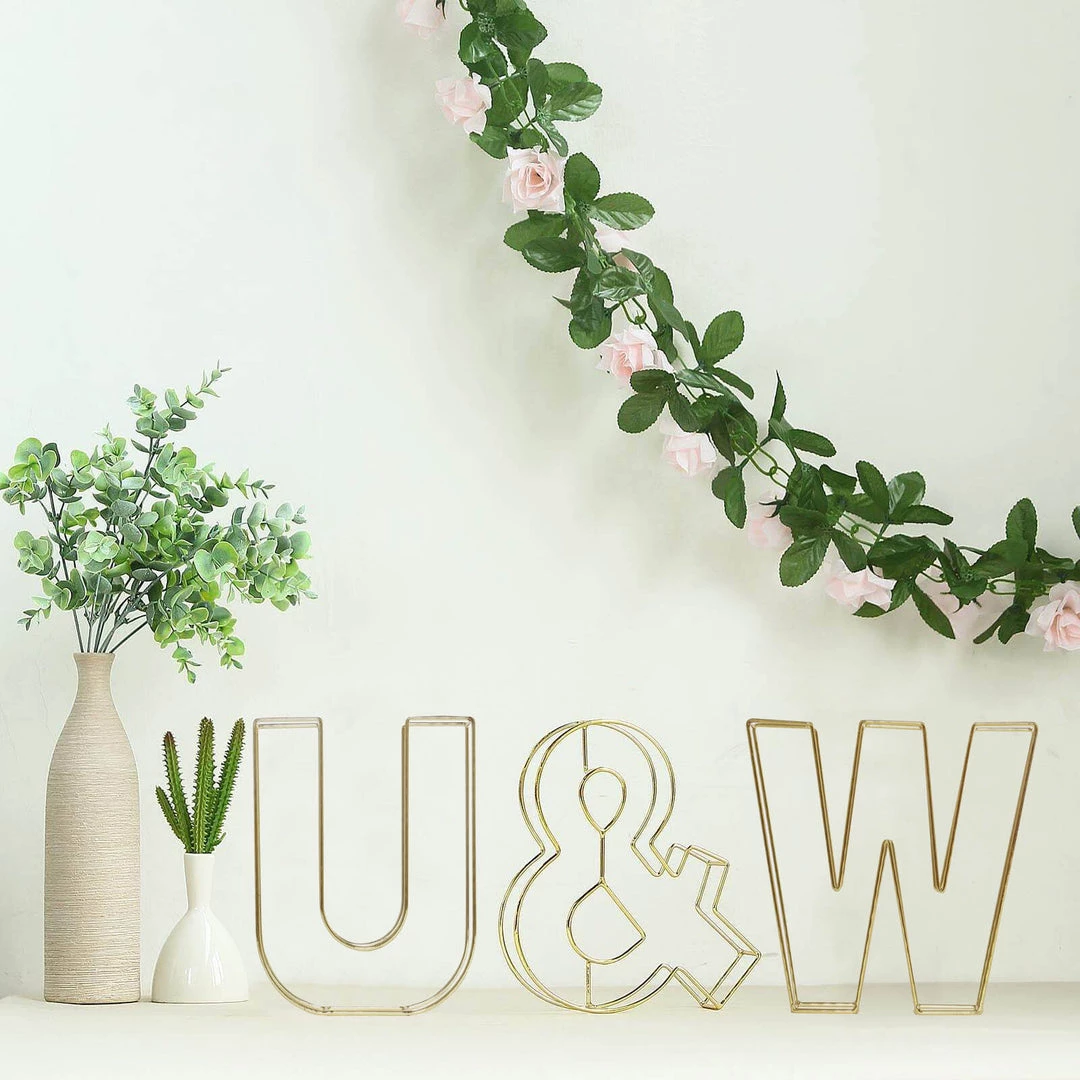 HIER_3720 8" Tall | Gold Wedding Centerpiece | Freestanding 3D Decorative Wire Letter | W 9 HIER_3720 8" Tall | Gold Wedding Centerpiece | Freestanding 3D Decorative Wire Letter | W