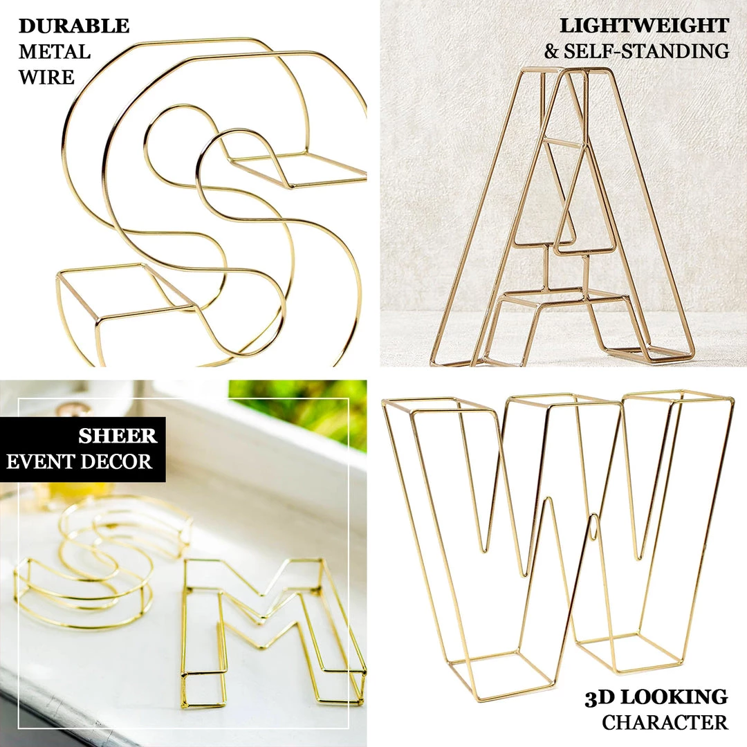 HIER_3720 8" Tall | Gold Wedding Centerpiece | Freestanding 3D Decorative Wire Letter | P Chargers & Centerpieces 4 HIER_3720 8" Tall | Gold Wedding Centerpiece | Freestanding 3D Decorative Wire Letter | P Chargers & Centerpieces