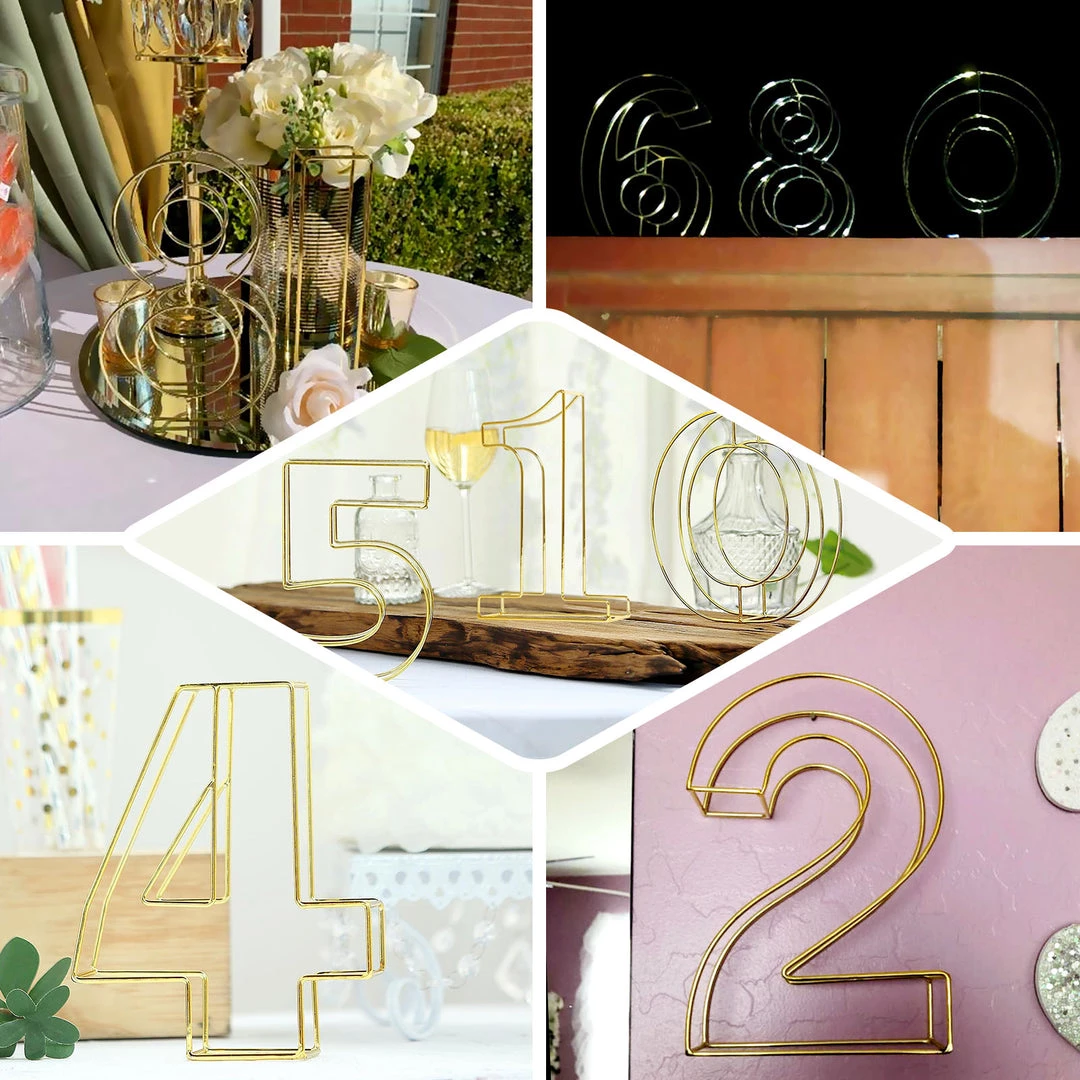 HIER_3720 8" Tall | Gold Wedding Table Numbers | Freestanding 3D Decorative Metal Wire Numbers | 1 Chargers & Centerpieces 5 HIER_3720 8" Tall | Gold Wedding Table Numbers | Freestanding 3D Decorative Metal Wire Numbers | 1 Chargers & Centerpieces