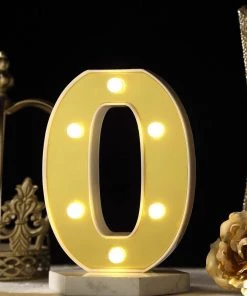 HIER_3720 6" Gold 3D Marquee Numbers | Warm White 6 LED Light Up Numbers | 0 Chargers & Centerpieces