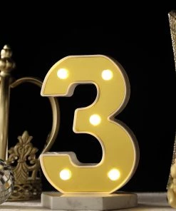 HIER_3720 6" Gold 3D Marquee Numbers | Warm White 5 LED Light Up Numbers | 3