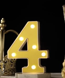 HIER_3720 Chargers & Centerpieces 6" Gold 3D Marquee Numbers | Warm White 6 LED Light Up Numbers | 4