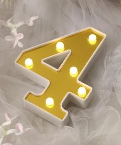HIER_3720 Chargers & Centerpieces 6" Gold 3D Marquee Numbers | Warm White 6 LED Light Up Numbers | 4