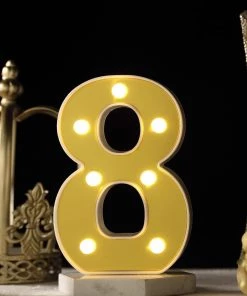HIER_3720 6" Gold 3D Marquee Numbers | Warm White 7 LED Light Up Numbers | 8