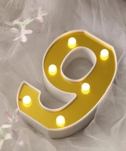 HIER_3720 6" Gold 3D Marquee Numbers | Warm White 6 LED Light Up Numbers | 9