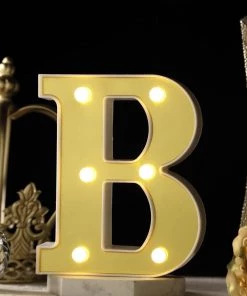HIER_3720 Chargers & Centerpieces 6" Gold 3D Marquee Letters | Warm White 6 LED Light Up Letters | B
