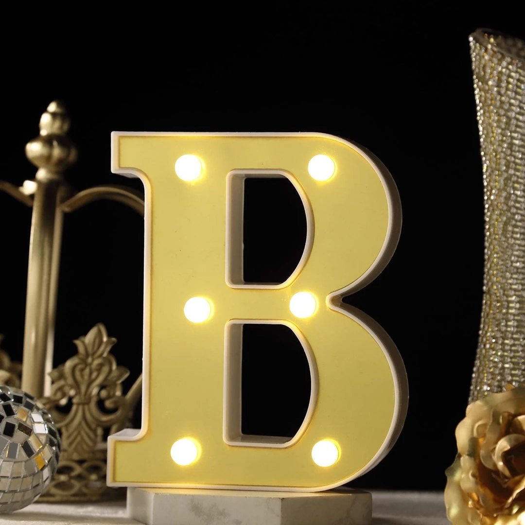 HIER_3720 Chargers & Centerpieces 6" Gold 3D Marquee Letters | Warm White 6 LED Light Up Letters | B 2 HIER_3720 Chargers & Centerpieces 6" Gold 3D Marquee Letters | Warm White 6 LED Light Up Letters | B