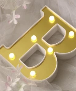HIER_3720 Chargers & Centerpieces 6" Gold 3D Marquee Letters | Warm White 6 LED Light Up Letters | B