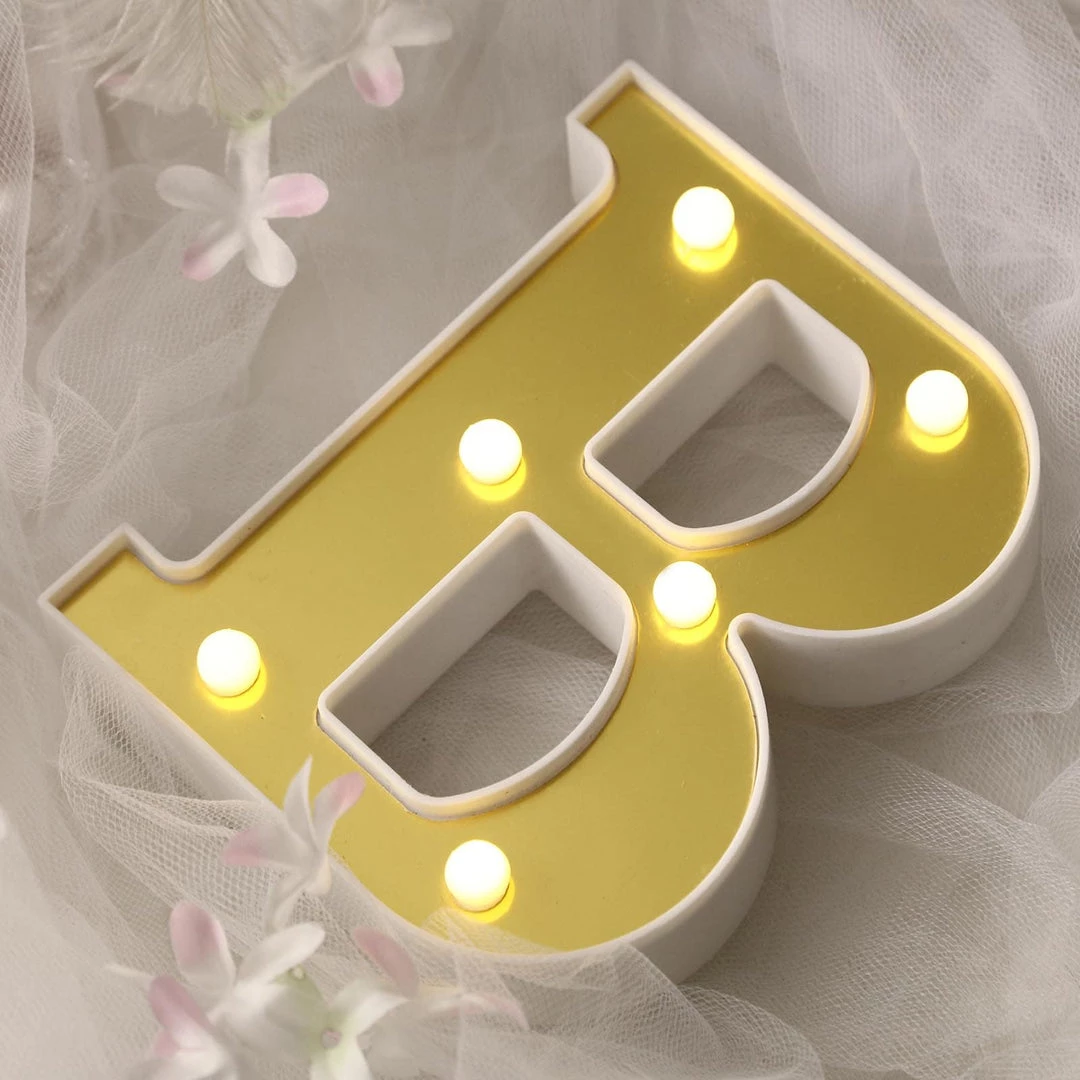 HIER_3720 Chargers & Centerpieces 6" Gold 3D Marquee Letters | Warm White 6 LED Light Up Letters | B 1 HIER_3720 Chargers & Centerpieces 6" Gold 3D Marquee Letters | Warm White 6 LED Light Up Letters | B